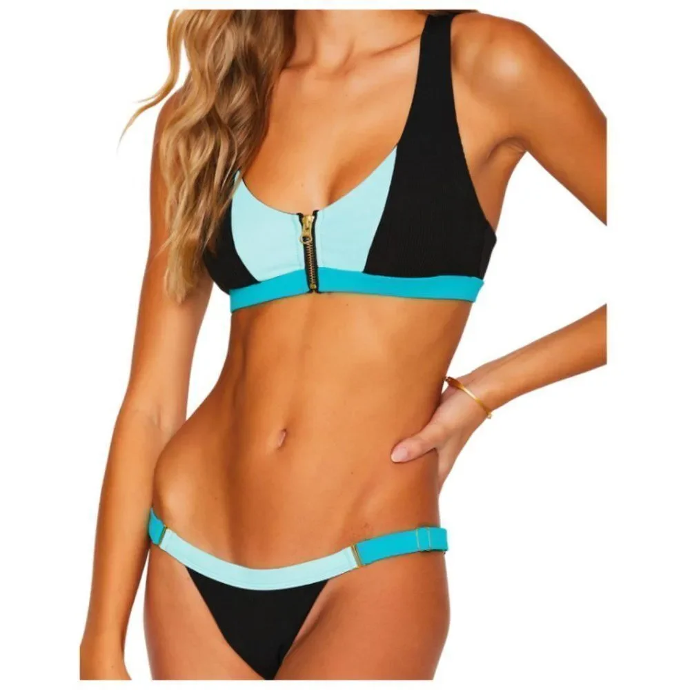 Blue and Black Beach Bunny 'Endless Summer' Adjustable Skimpy Bottoms - L - Picture 6 of 7